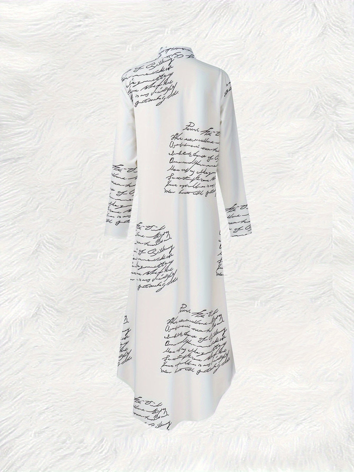 Letter Print Button Up Shirt Dress, Vacation Style Long Sleeve Loose Maxi Dress For Spring & Fall, Women's Clothing